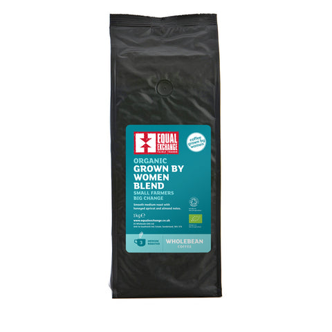 front of Organic Grown by Women Blend 1kg coffee bag