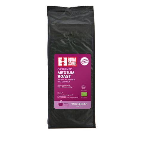 front of Organic Medium Roast 1kg coffee bag