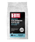 front of Organic Colombian Excelso medium roast coffee bag