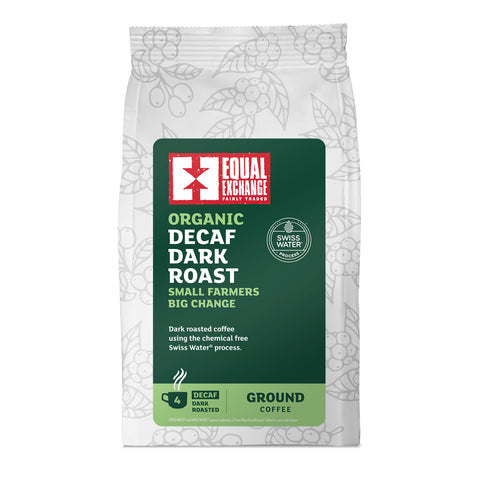 front of Organic Decaf Dark Roast coffee bag