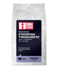 front of Organic Ethiopian Yirgacheffe medium roast coffee bag