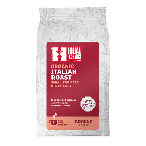 front of Organic Italian Roast coffee bag