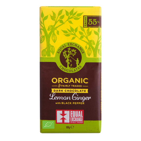 Equal Exchange Organic Dark Chocolate Lemon Ginger with Black Pepper bar 55% cacao