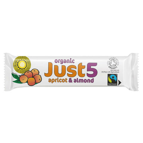 Front of organic Just 5 apricot and almond snack bar