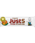 Front of organic Just 5 mango and brazil nut snack bar