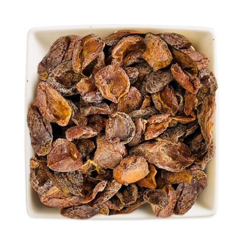 white square bowl filled with sundried apricots